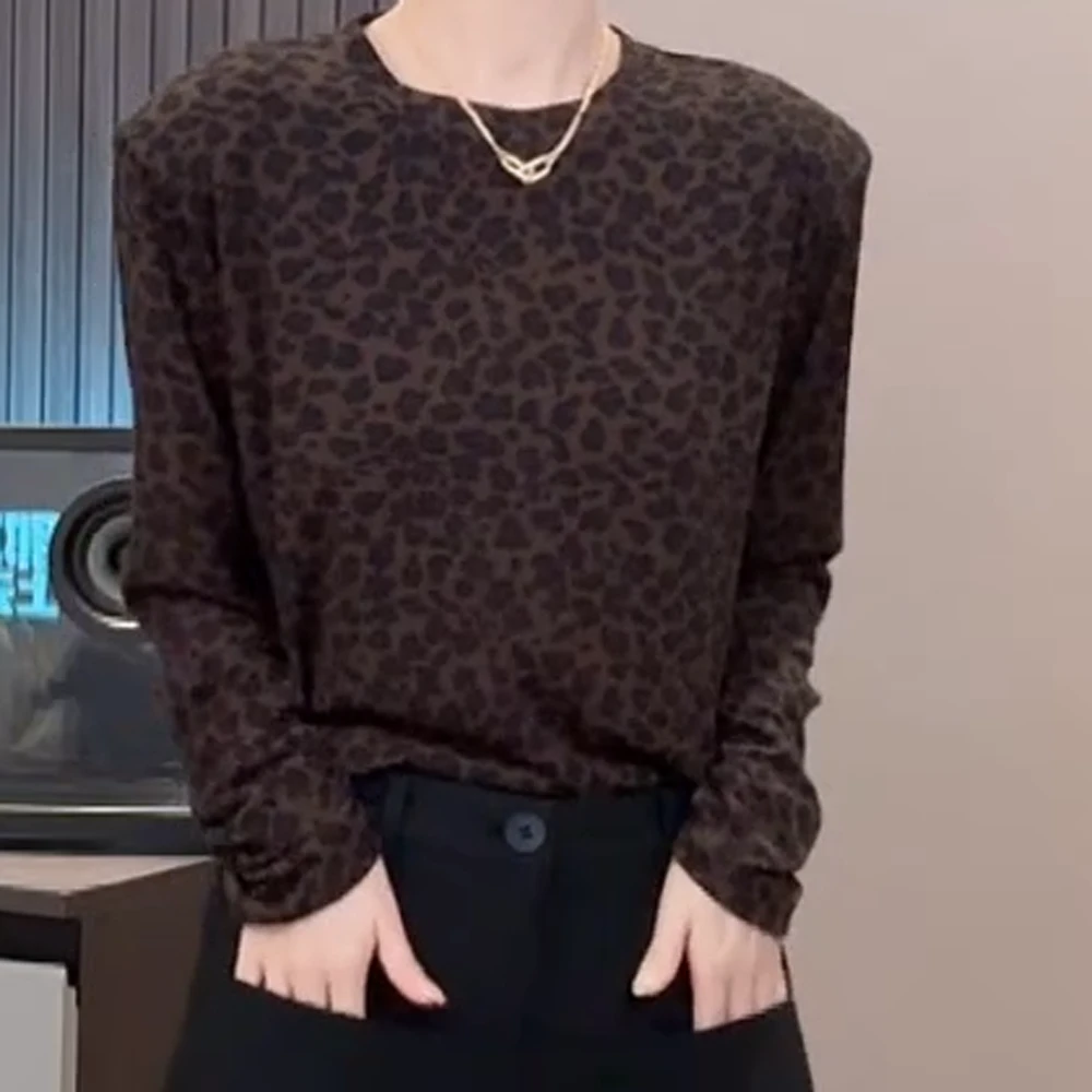 【焦糖朗姆】秋季新品豹纹圆领套头上衣百搭C5968