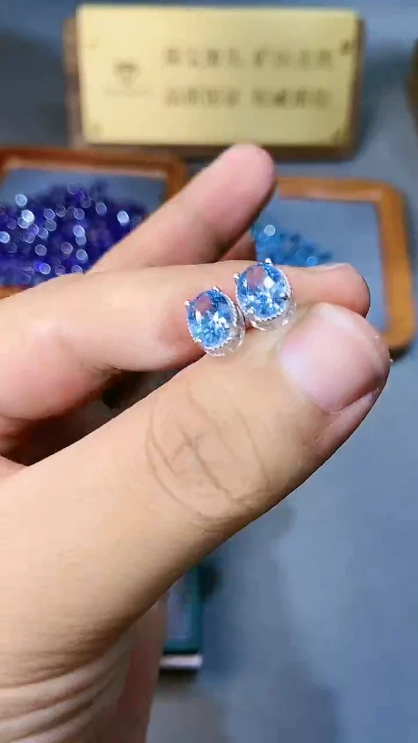 【闪购商品】海蓝宝石耳饰银S925镶嵌354