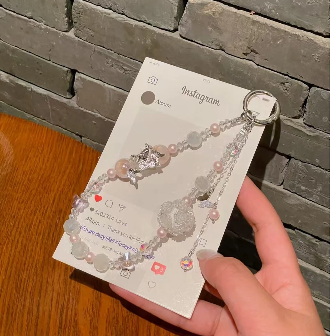 彩色花球串珠手机挂绳通用手提防丢钥匙扣挂链配饰