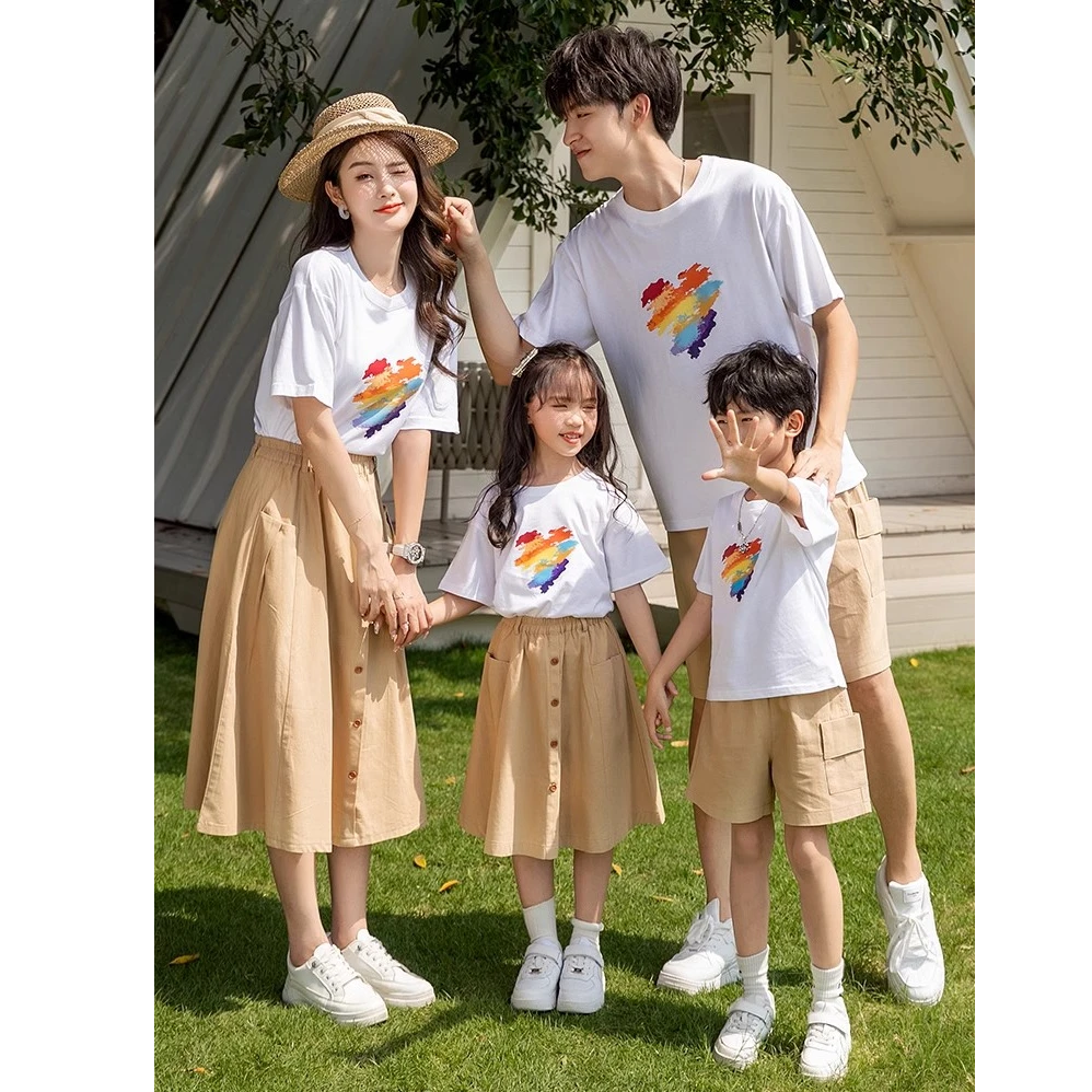亲子装一家三口四口夏季母女款男女儿童短袖t恤五一出游出片穿搭