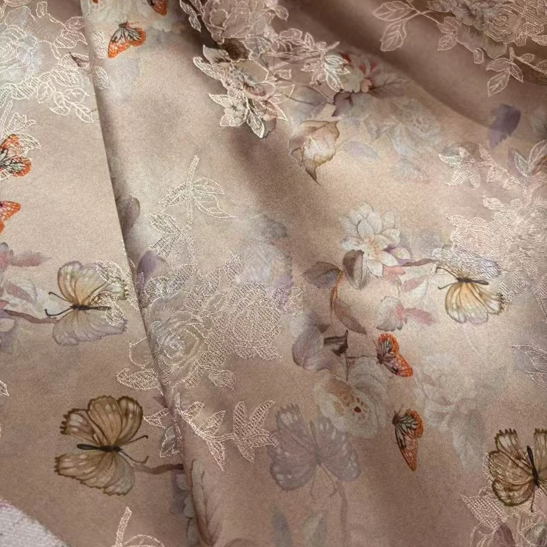 小石】真丝提花透孔花萝缎香云罗布料蝶恋花（不支持7天无理由退换）