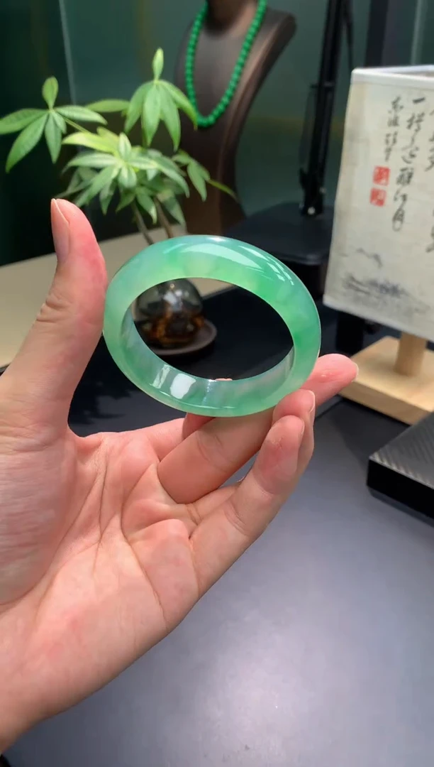 未镶嵌手镯翡翠【俊龙翡翠】天然缅甸A货翡翠手镯56-15-8.5正