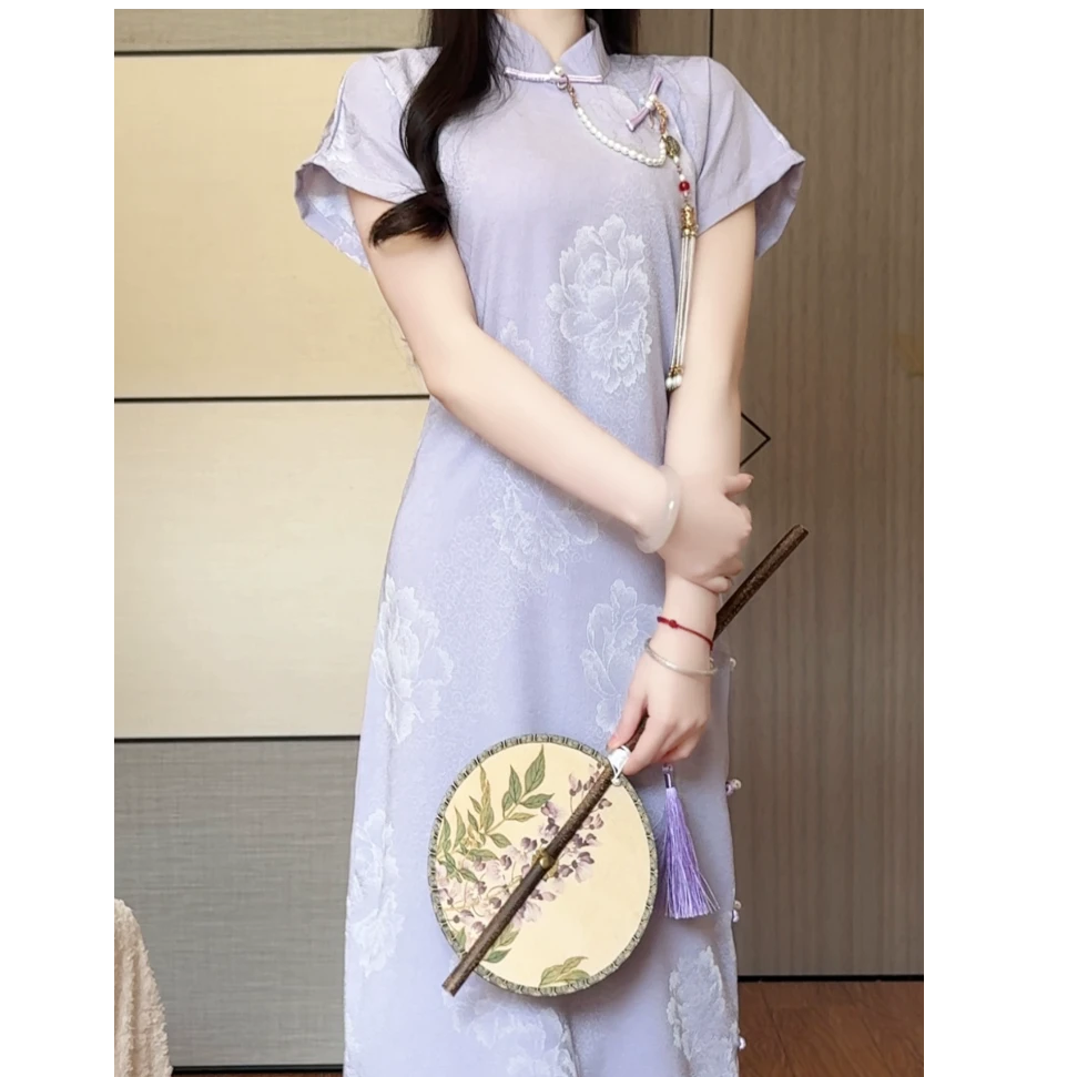【紫陌香尘】古法全开襟旗袍2025春夏新款旗袍改良年轻款新中式显瘦