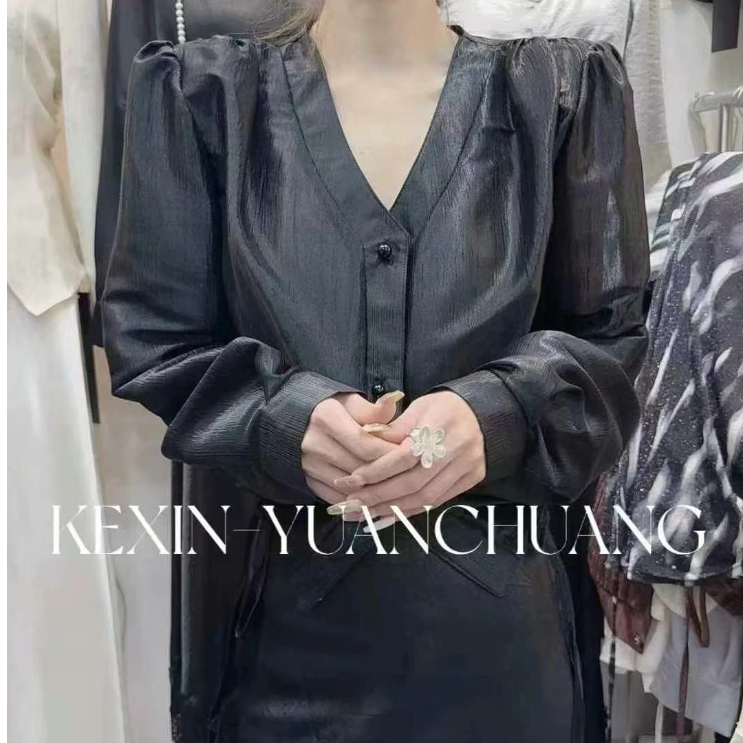 欧货V领纱纱打底衫（火）