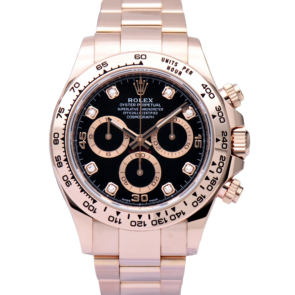 99新 Rolex/劳力士 迪通拿系列116505黑盘大钻玫瑰金自动机械男表