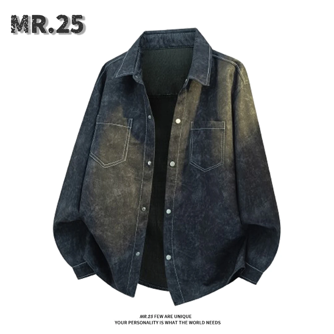 MR.25男款春秋季衬衫外套潮牌宽松黑色衬衣加肥加大码休闲上衣