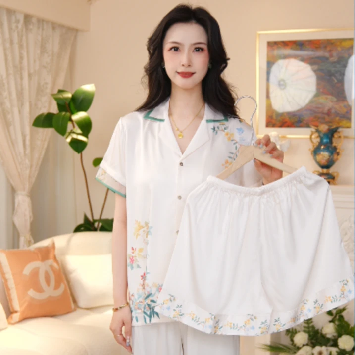 达芬奇密码小苍兰2025年新款夏季爆款女士睡衣家居服三件套