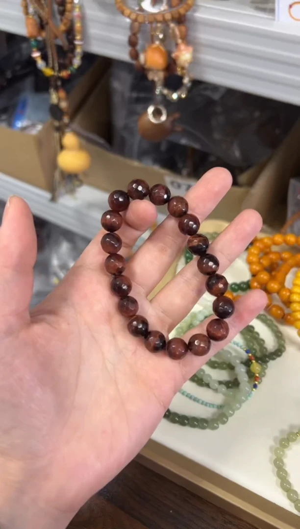 木变石（虎睛石）手链未镶嵌切面红虎眼圆珠手串10M