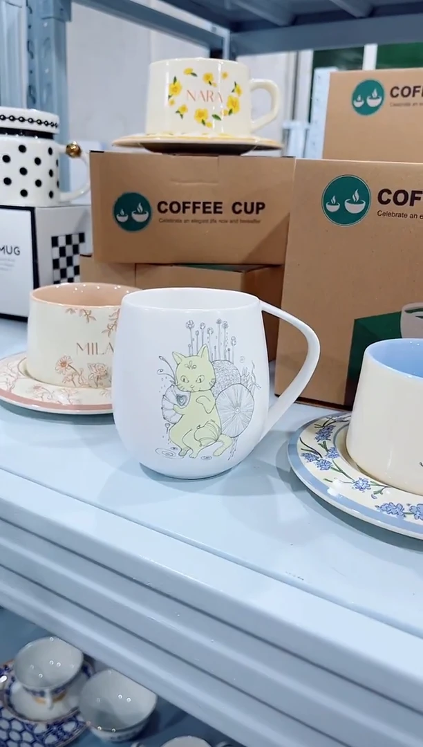 瓷片陶瓷（简装）小猫水杯一个