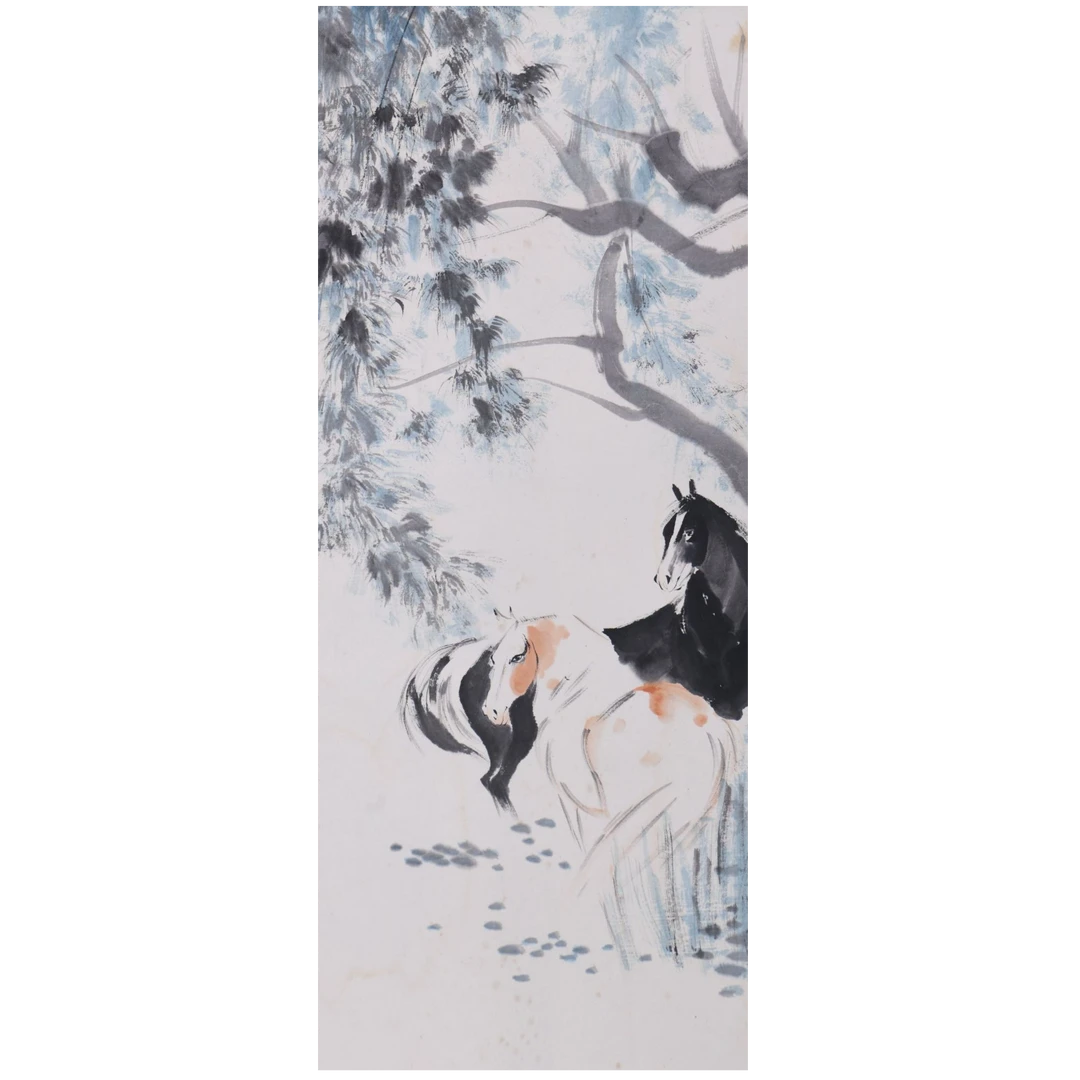 LOT.832 《双骏图》73*36cm 纸本设色立轴