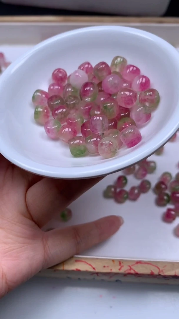 未镶嵌散珠碧玺D264 西瓜碧玺老型珠7*8mm15颗6.8元