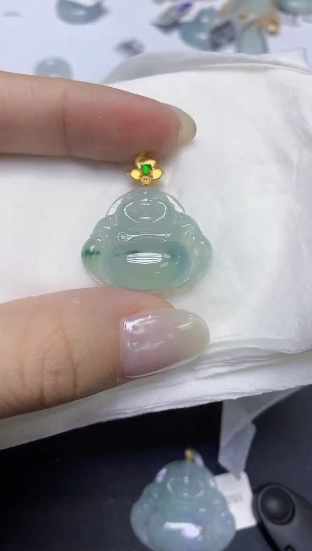 颈饰18K金镶嵌翡翠天然缅甸翡翠A货百元以上9元证书费自理