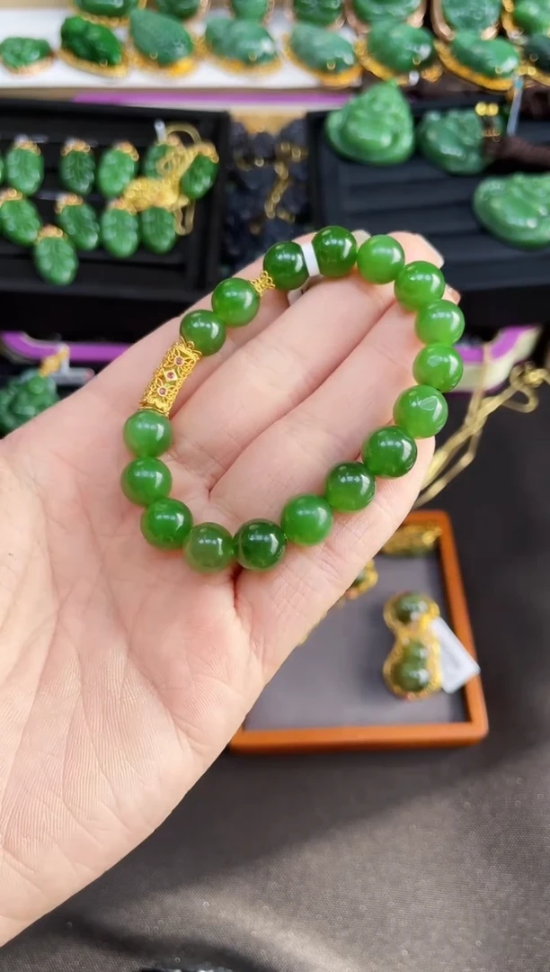 【闪购商品】和田玉手串18K金镶嵌多样性发一