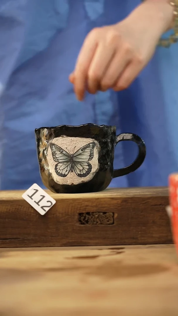 瓷片设计师手作款 紫砂泥立体蝴蝶咖啡杯 泡泡