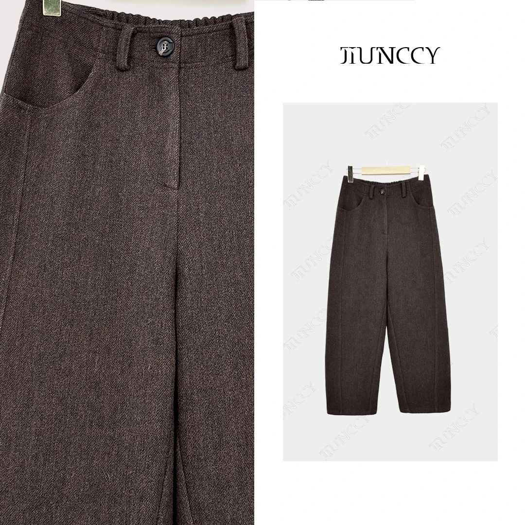 JIUNCCY【港湾】羊毛天丝棉混纺立体剪裁弯刀后松紧九分裤 52YCK065