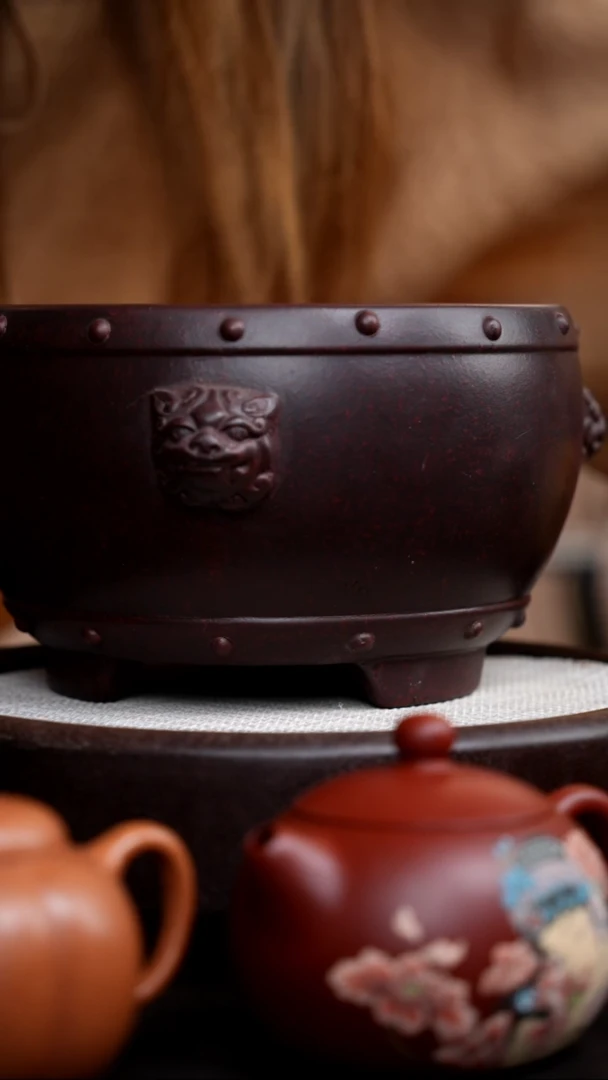 茶壶紫砂古红泥石鼓水洗