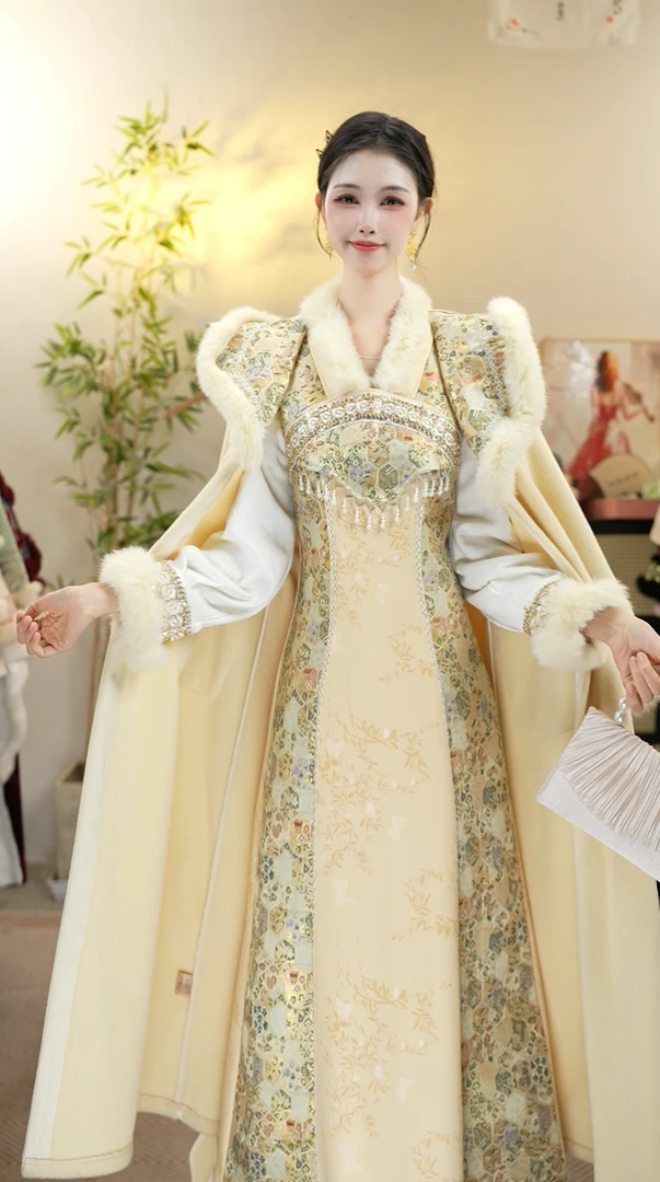 【花想容·月魄鎏金】冬季新款复古加绒显瘦保暖女装套装（5972+5999）