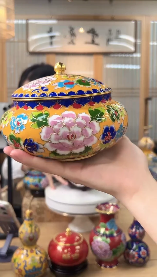 【闪购商品】景泰蓝花丝喜子罐6寸XZG002黄色