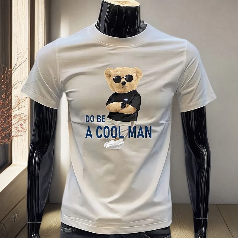 2025男士新款潮流时尚百搭帅气休闲短袖T恤夏季修身圆领印花上衣