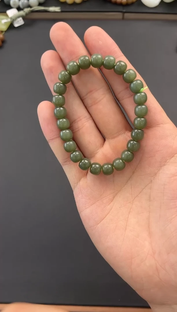 未镶嵌手串和田玉花土沟豆青老型手串卡8微色差
