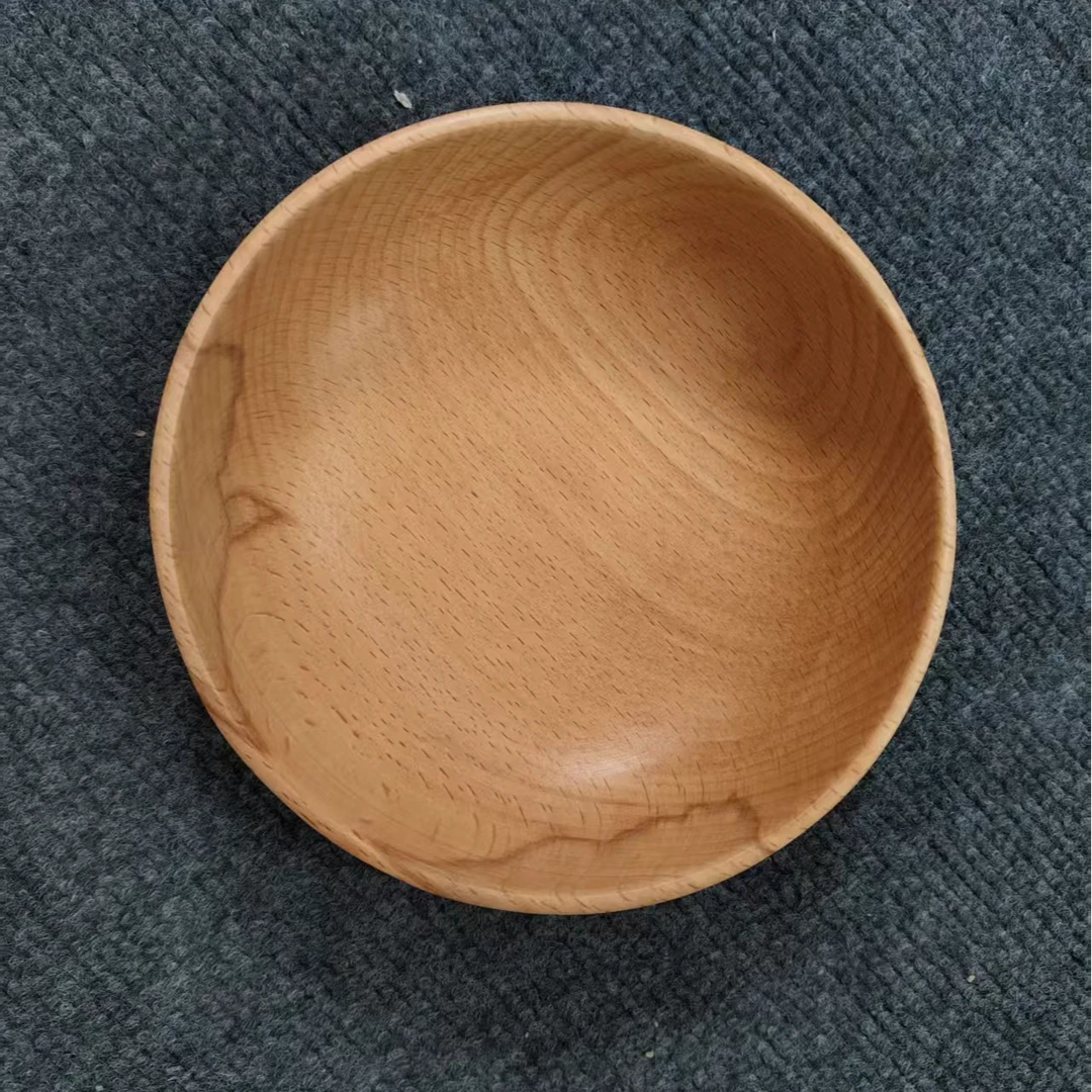 榉木碗人小饭碗大号汤碗木头碗北欧家用隔热餐具15cm