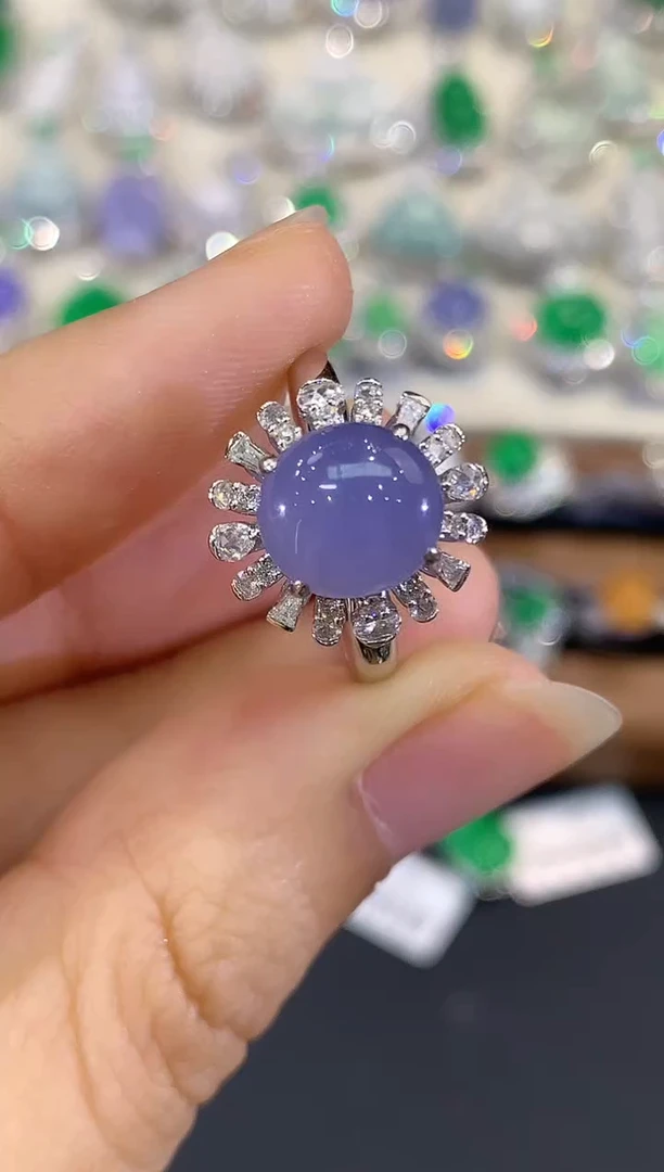 18K金镶嵌戒指翡翠C38 紫货有色差