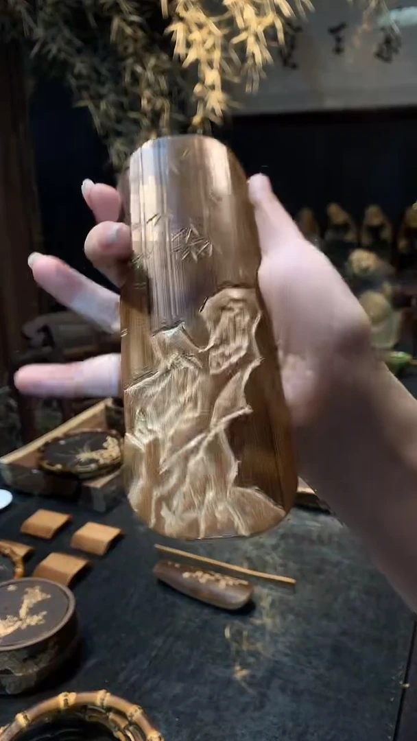 精雕石竹椭圆茶则.....