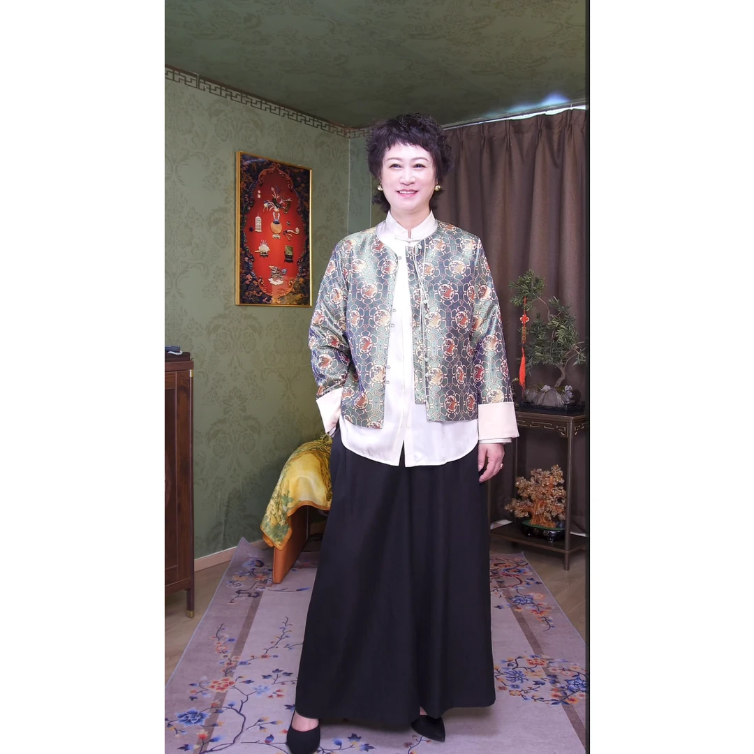 【高货孤品16瑞兽天马】新中式高级感联珠花卉复古圆领蜀锦外套