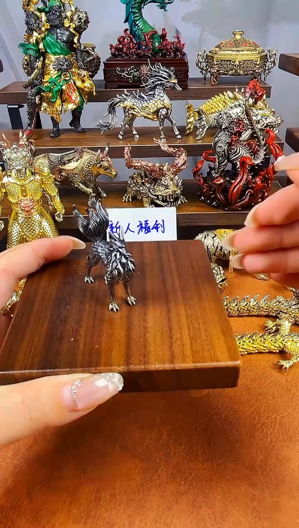 九尾狐黄铜摆件复古