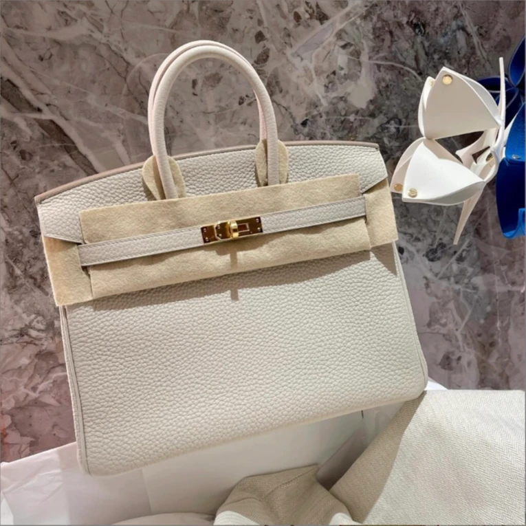 99新 Hermes/爱马仕 birkin25冰川白金扣togo皮U手提包