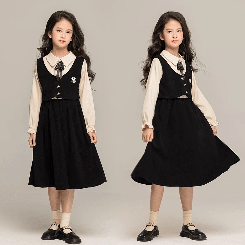 女童连衣裙春装2025新款中大童学院风裙子长袖女孩春秋洋气公主裙