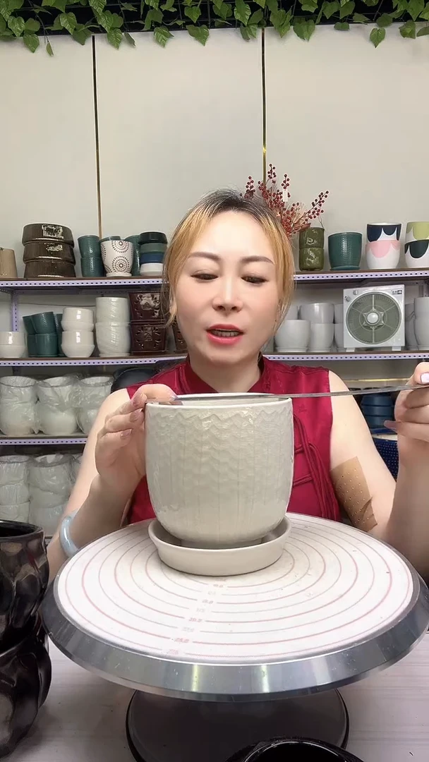 陶瓷花盆自带水孔宽高12.5-13.5