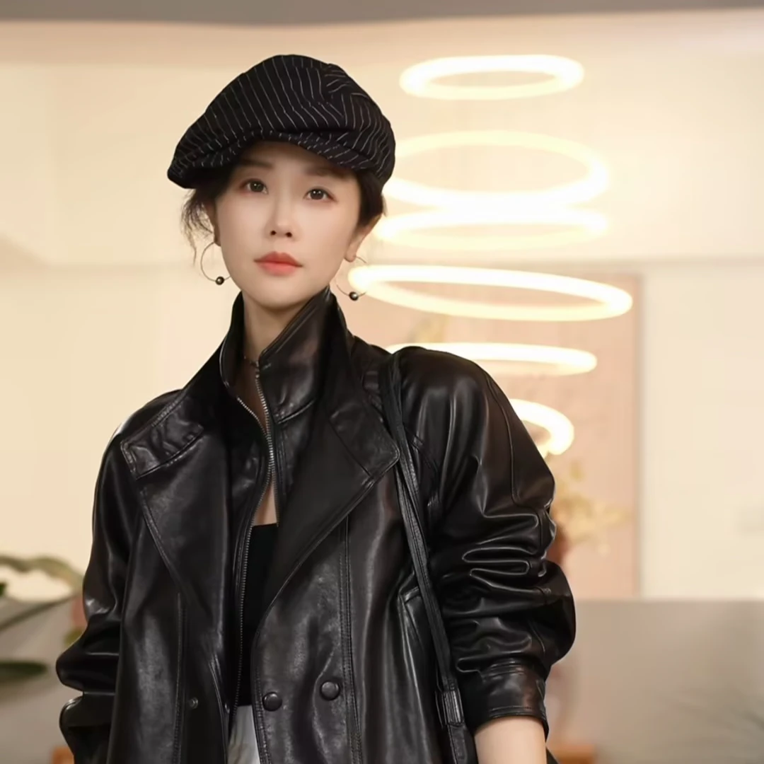 【叭哒不惑】暗脉少主 植鞣油蜡羊皮时尚翻领双层领中长款风衣夹克