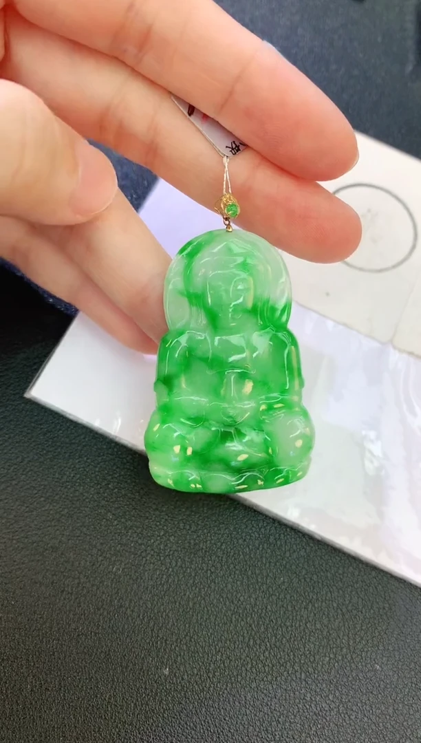 翡翠18K金镶嵌颈饰赠礼盒证书 麦麦