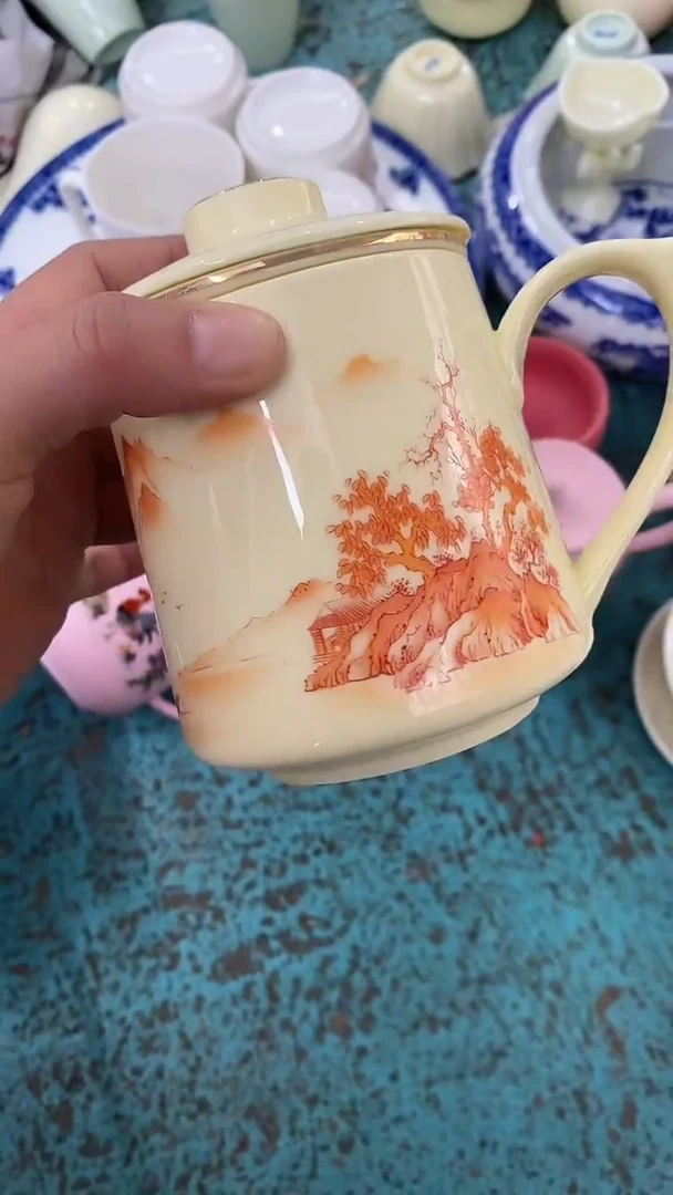 摆件陶黄稀土矾红山水办公杯