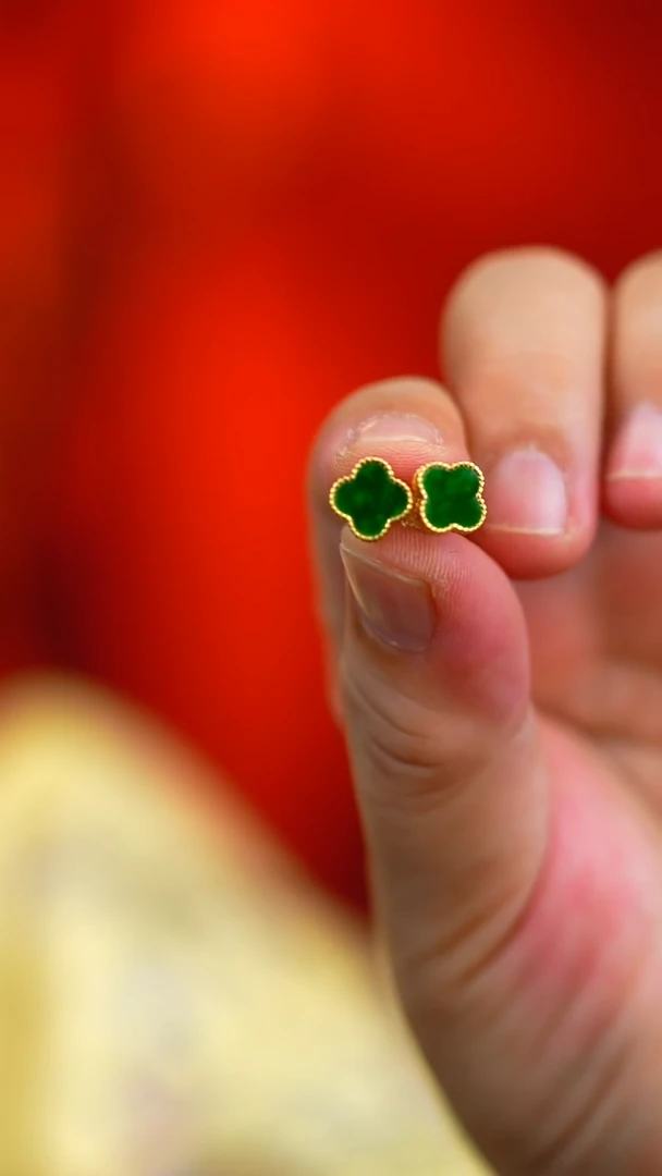 银S925镶嵌翡翠耳饰新款