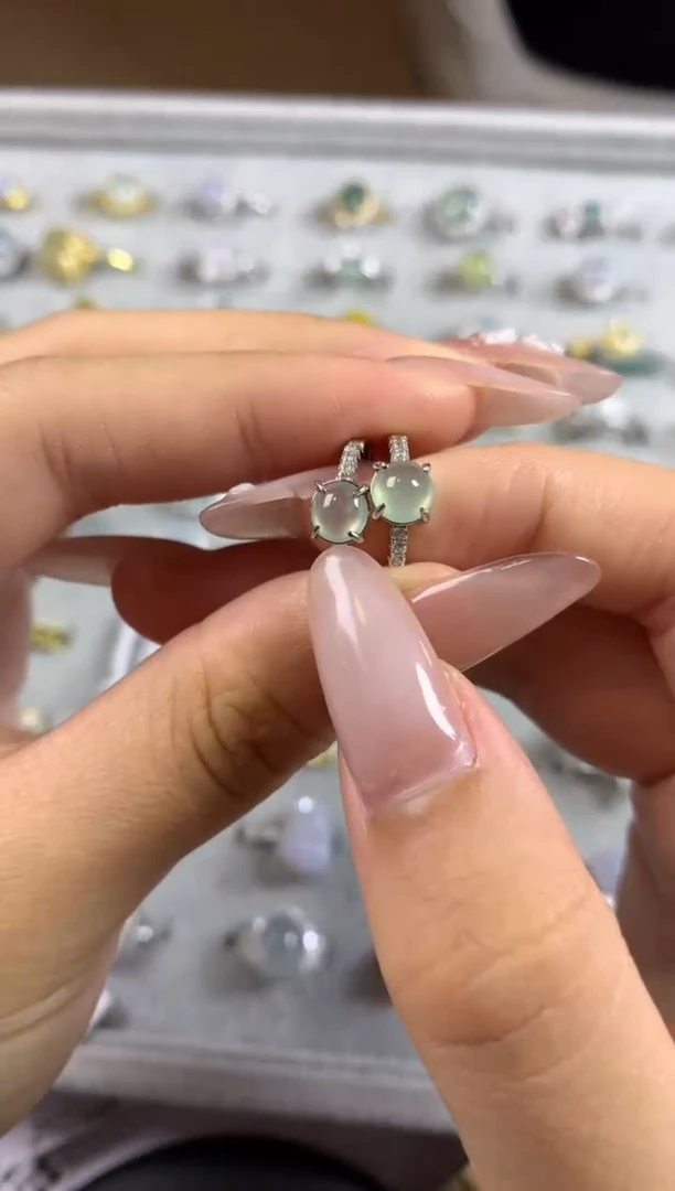 银S925镶嵌戒指翡翠耳饰13