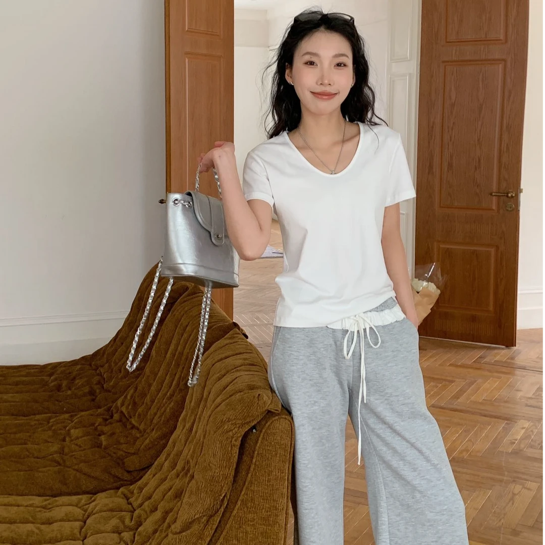 AN   2025夏季女士新款时尚百搭纯色系U领T恤   A-6536