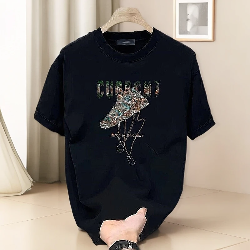 仓石一树潮牌短袖男款2025新款痞帅短袖T恤男高品质烫钻时尚百搭