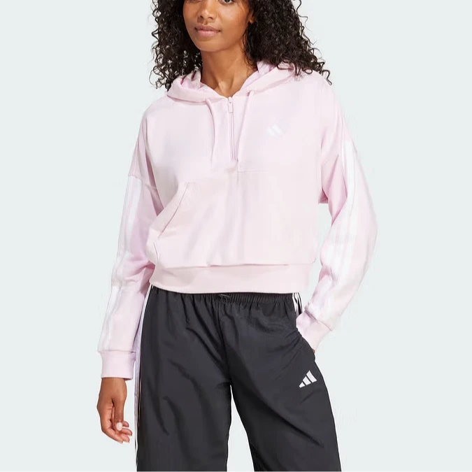 【滔搏联动】Adidas阿迪达斯女春夏新款蜜桃粉针织连帽卫衣JN1943