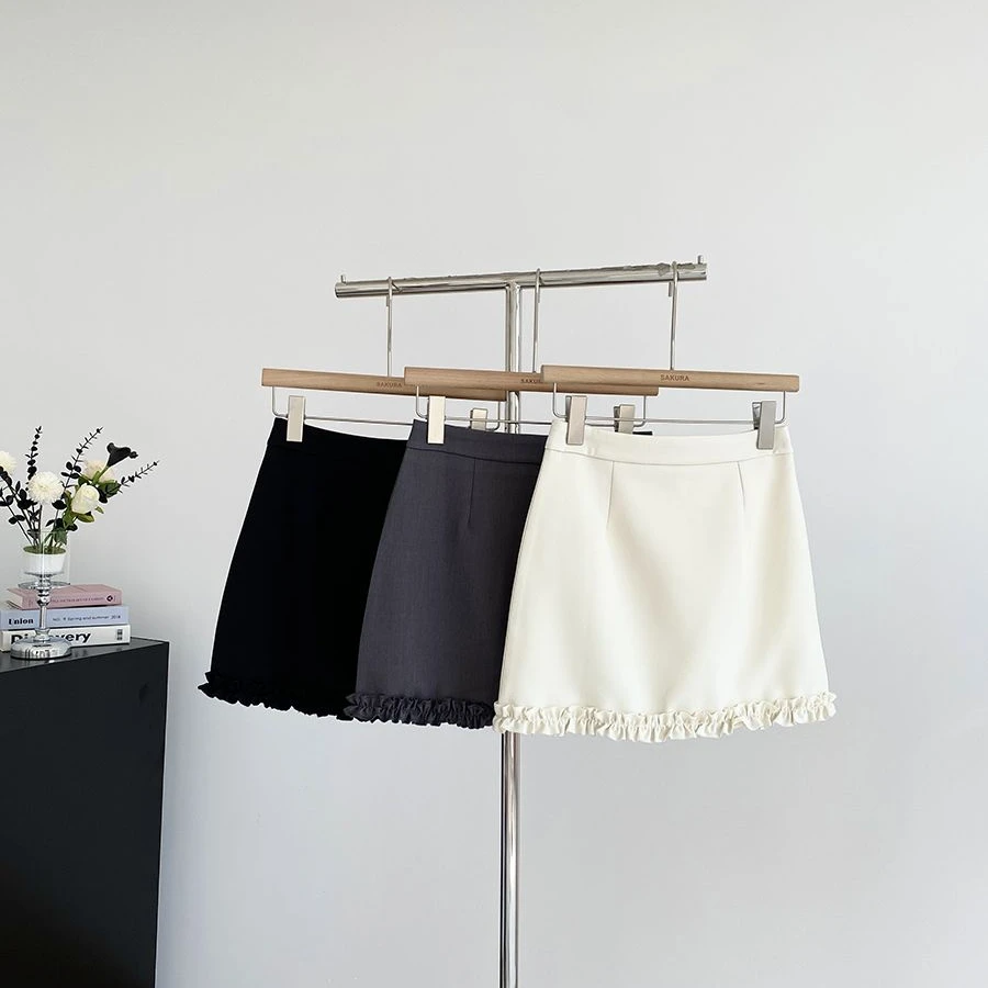 2025年夏季新款韩版木耳边防走光百搭显瘦纯色休闲高腰a字半身裙