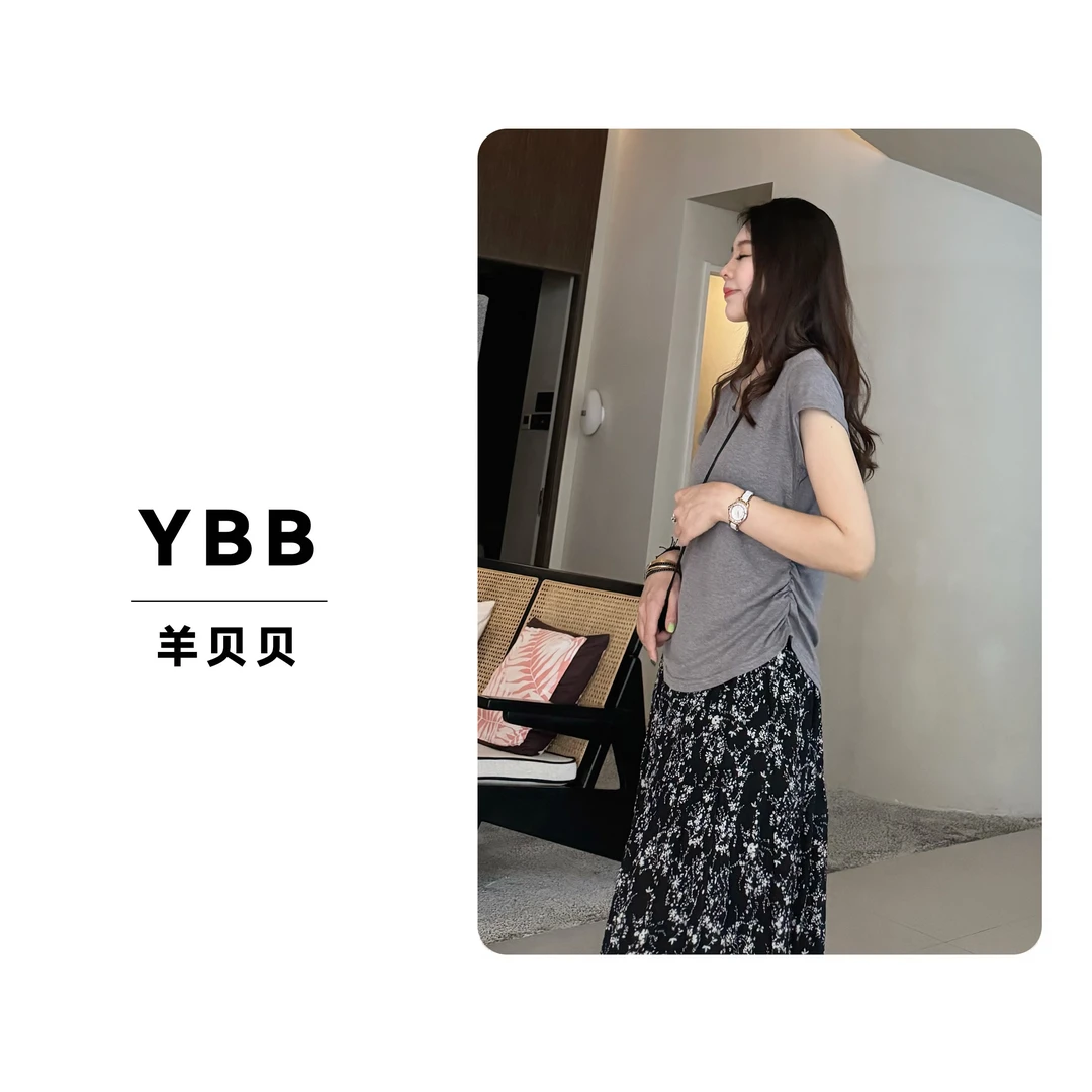 BXB【V领小蛮腰】夏季气质显瘦T恤短袖直筒百搭新款潮流休闲设计感