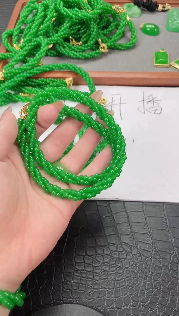 未镶嵌翡翠耳饰小米麻花项链