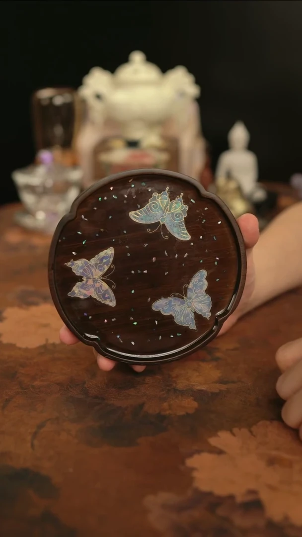 摩吉陶陶闪拍链接 螺钿蝴蝶壶承