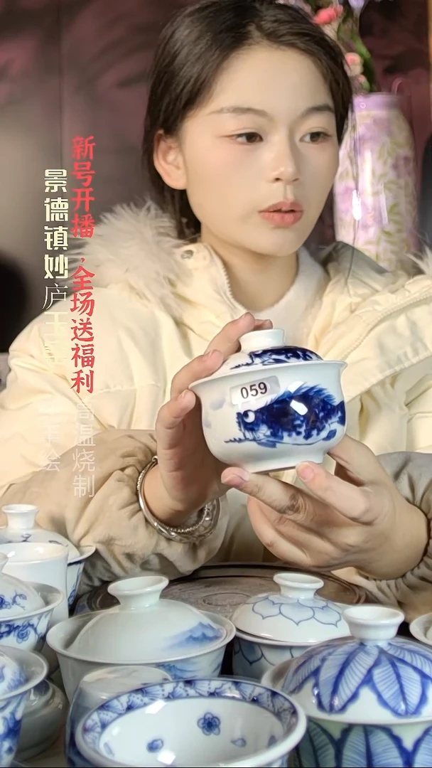 盘陶妙庐玉窑布袋盖碗059微瑕