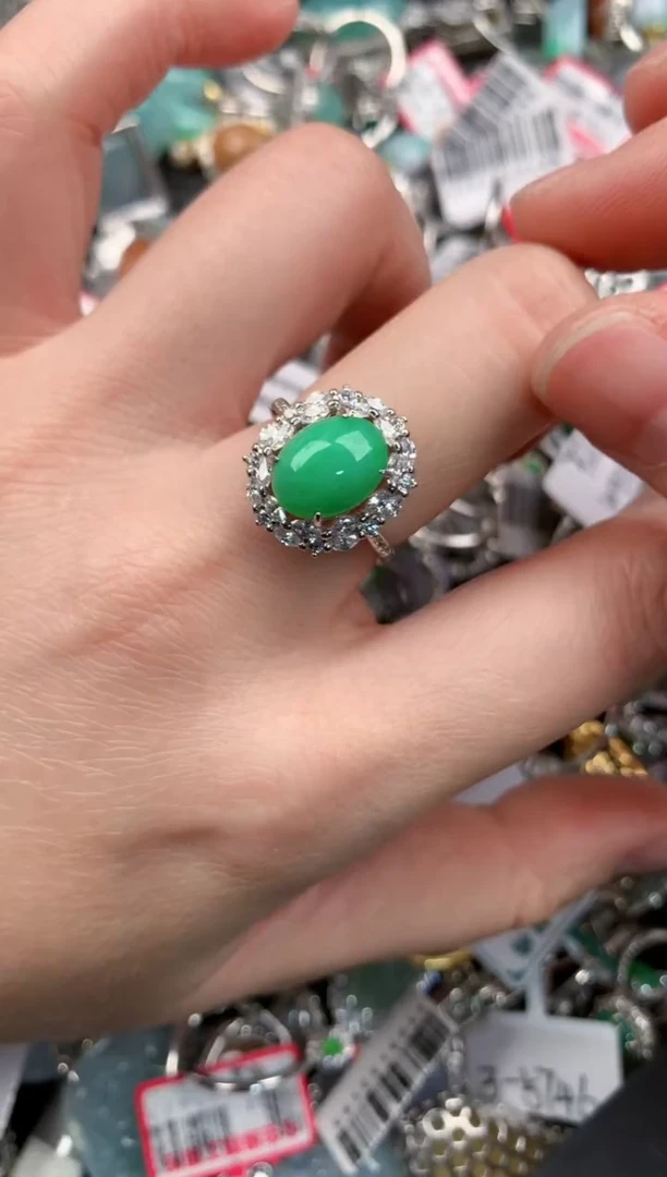 银S925镶嵌戒指翡翠999---1