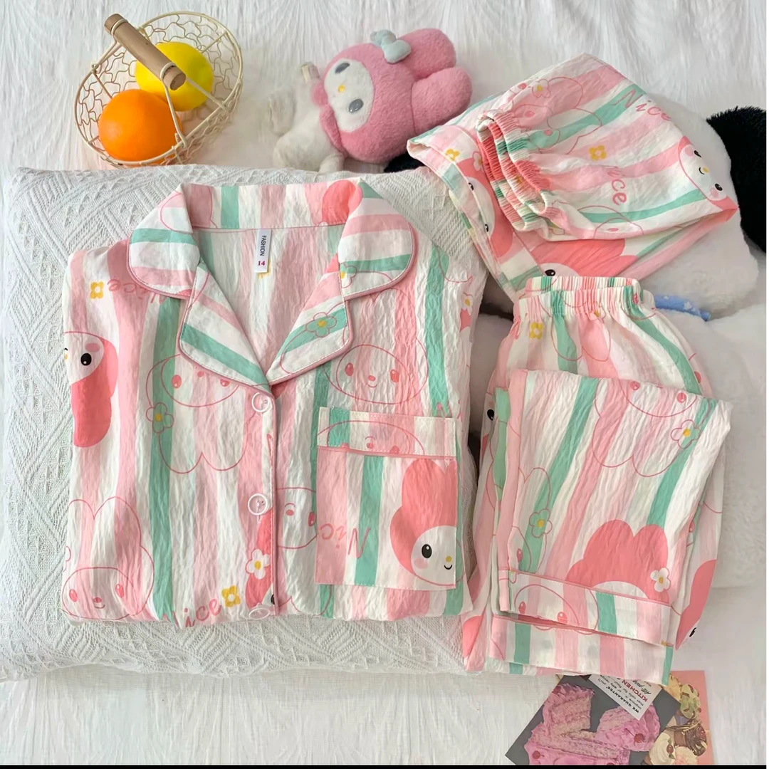 女宝宝短袖套装2025年儿童家居服空调服薄款睡衣夏季韩版ins甜美