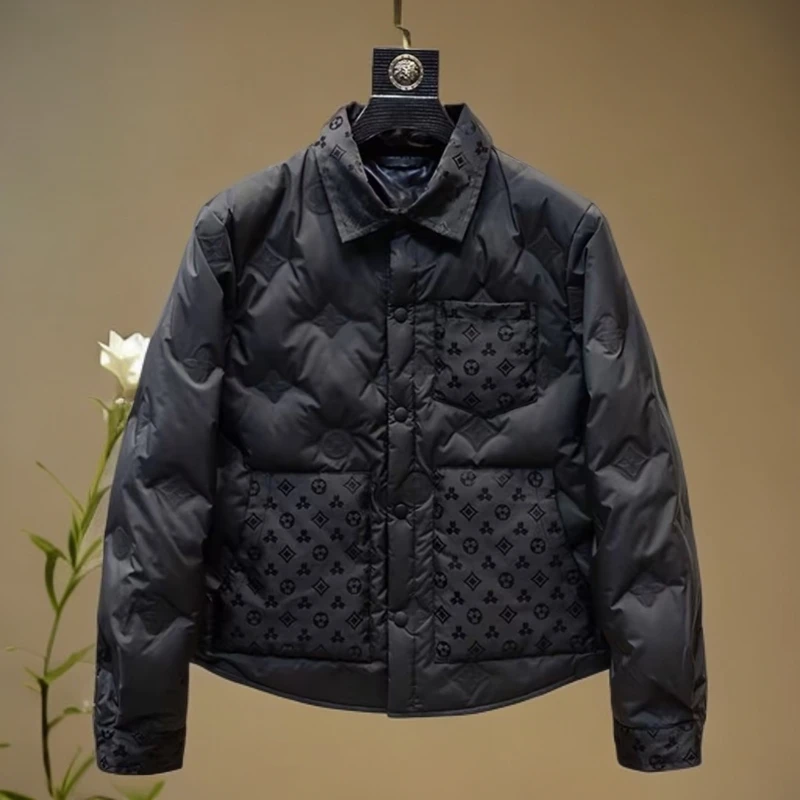 2025秋冬新款男士轻奢时尚压花棉衣潮流休闲加厚保暖翻领修身棉服