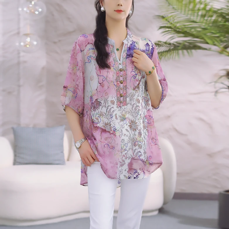 【紫色小碎花】夏日出游穿搭洋气减龄碎花上衣宽松遮肚显瘦衬衫女