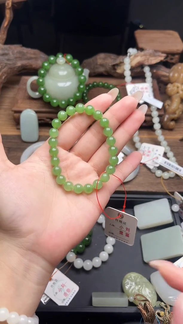 未镶嵌手串和田玉卡8俄罗斯碧玉 爆米花圆珠9015189